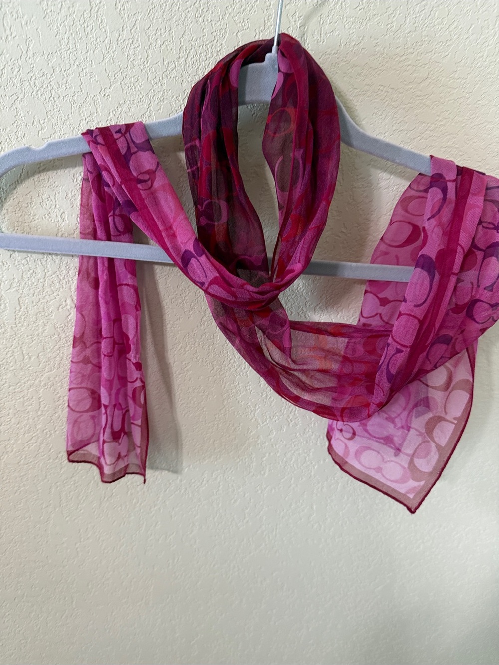 Coach Sheer Logo-Print Scarf in Pink and Magenta
